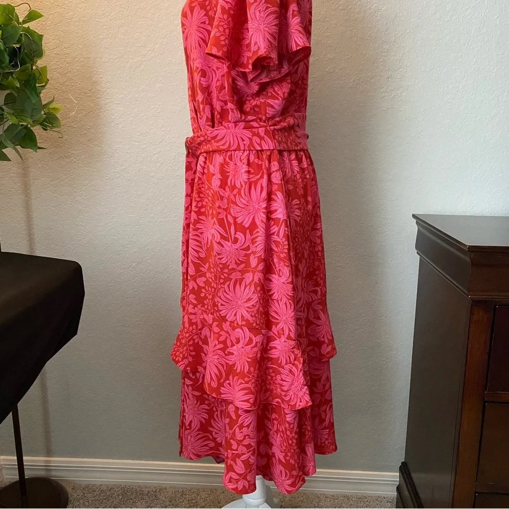 Sofia by Sofia Vergara Asymmetrical Pink Floral ruffle short sleeve dress - Picture 7 of 11
